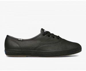 Keds Champion Originals Nahkaiset Naisten Leather Sneakers Black/Black | CIOS61723