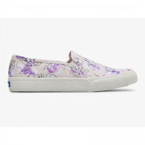 Keds Double Decker Canvas Watercolor Floral Print Naisten Mokkasiinit Harmaat Violetit | ZNGF07248