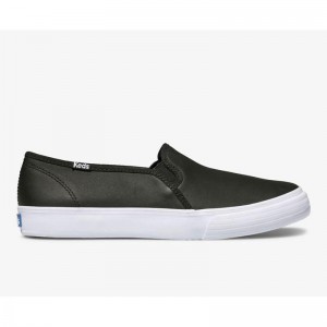 Keds Double Decker Slip On Naisten Leather Sneakers Mustat | HJPB83942