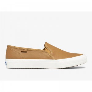 Keds Double Decker Slip On Naisten Leather Sneakers Ruskea | ETZF57960