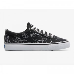 Keds Jump Kick Canvas Hand Drawn Floral Naisten Lace Ups Mustat Valkoinen | OBNM32519