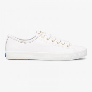 Keds Kickstart Nahkaiset Naisten Leather Sneakers White/Gold | LPBJ91283