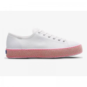 Keds Triple Kick Canvas Jute Foxing Naisten Platform Sneakers Valkoinen Pinkki | BUNE54703