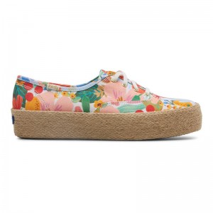 Keds x Rifle Paper Co. The Platform Jute Naisten Canvas White/Multicolor | SWZK78231