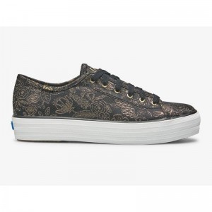 Keds x Rifle Paper Co. Triple Kick Colette Jacquard Naisten Platform Sneakers Mustat | XVIO89734