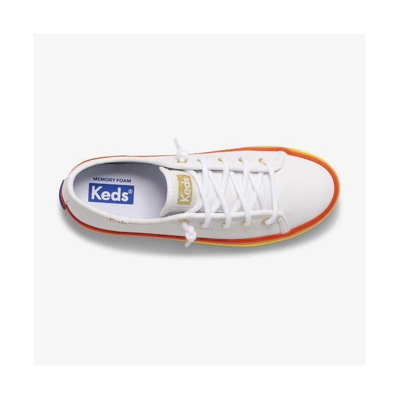 Keds Big Kid's Kickstart Nahkaiset Slip On Lasten Sneaker White/Rainbow | BMCG47369