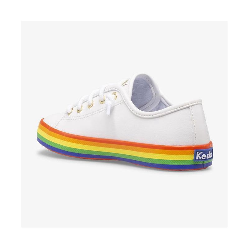 Keds Big Kid's Kickstart Nahkaiset Slip On Lasten Sneaker White/Rainbow | BMCG47369