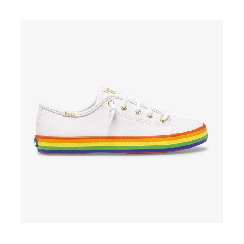 Keds Big Kid\'s Kickstart Nahkaiset Slip On Lasten Sneaker White/Rainbow | BMCG47369