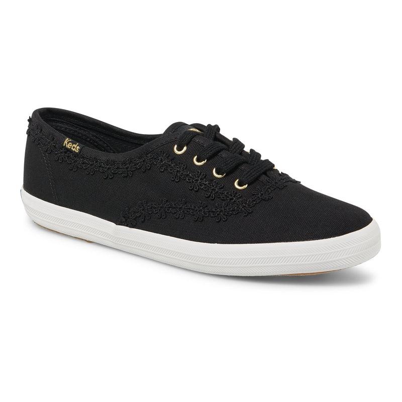 Keds Champion Crochet Trim Canvas Naisten Canvas Mustat | NWPX64708