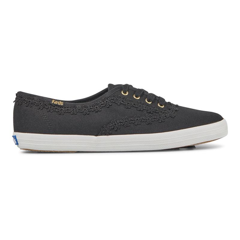 Keds Champion Crochet Trim Canvas Naisten Canvas Mustat | NWPX64708