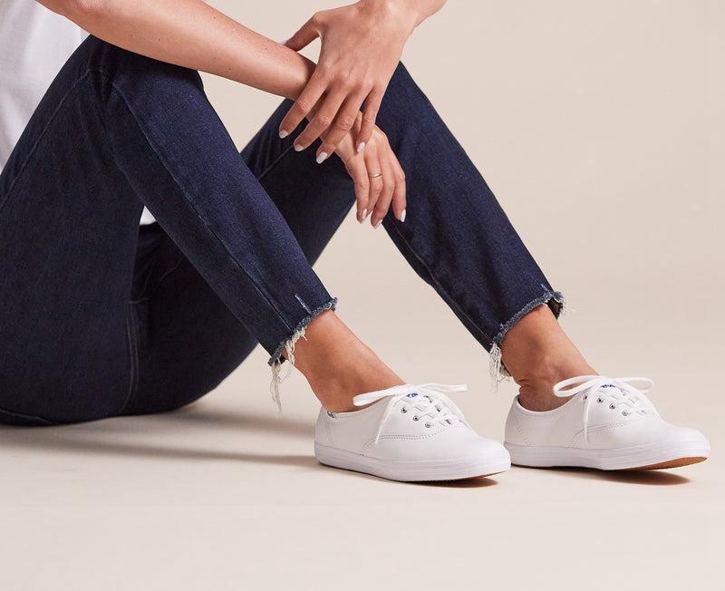 Keds Champion Nahkaiset Leveät Fit Naisten Leather Sneakers Valkoinen | IZDP80469