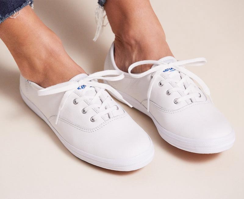 Keds Champion Nahkaiset Leveät Fit Naisten Leather Sneakers Valkoinen | IZDP80469