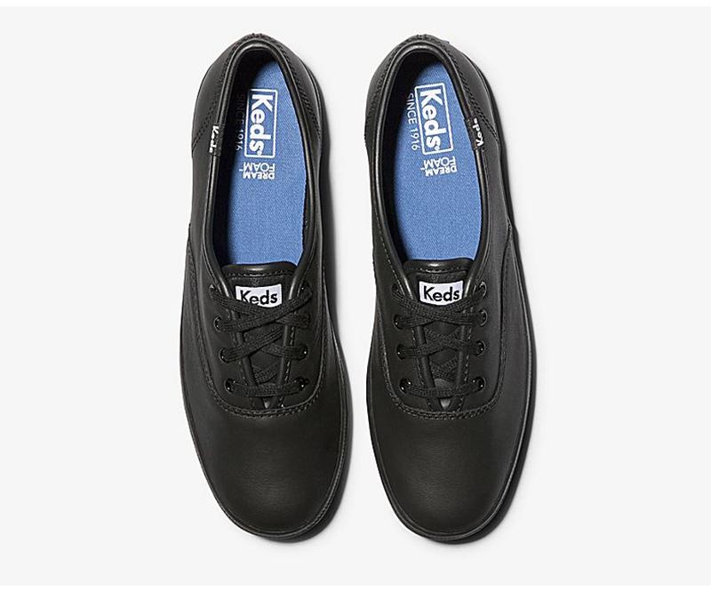 Keds Champion Originals Nahkaiset Naisten Leather Sneakers Black/Black | CIOS61723