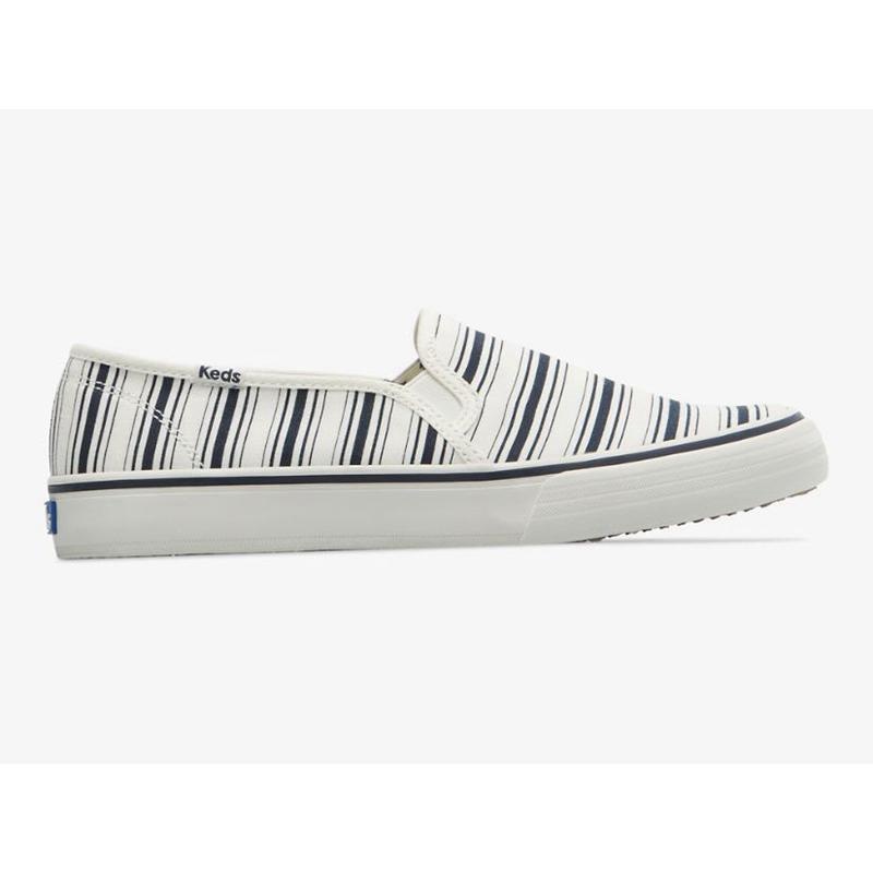 Keds Double Decker Canvas Stripe Naisten Mokkasiinit Valkoinen Laivastonsininen | HJGS64318