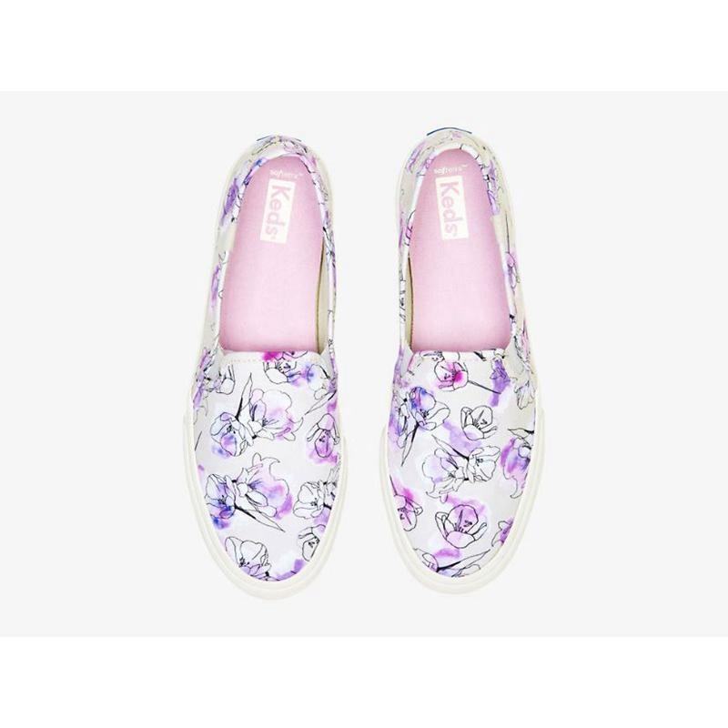 Keds Double Decker Canvas Watercolor Floral Print Naisten Mokkasiinit Harmaat Violetit | ZNGF07248