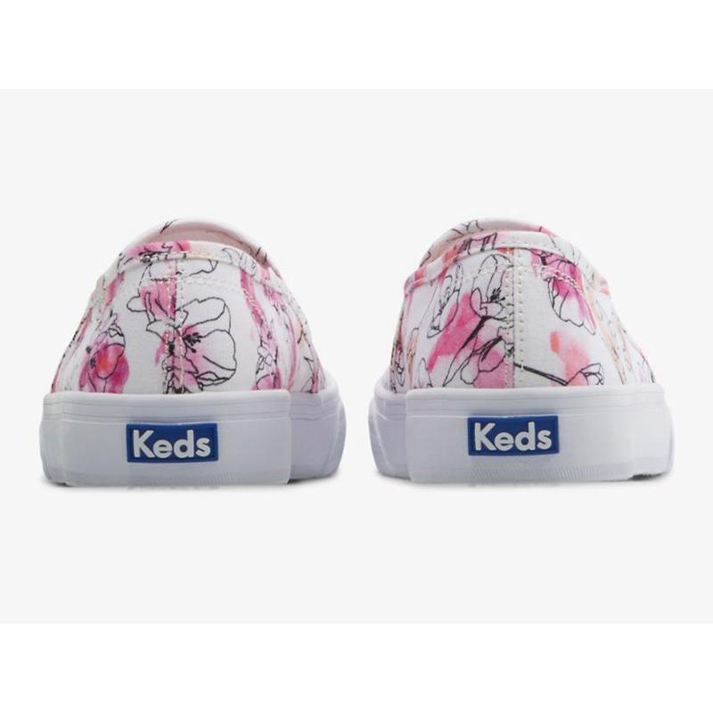 Keds Double Decker Canvas Watercolor Floral Print Naisten Mokkasiinit Valkoinen Pinkki | THRG43125