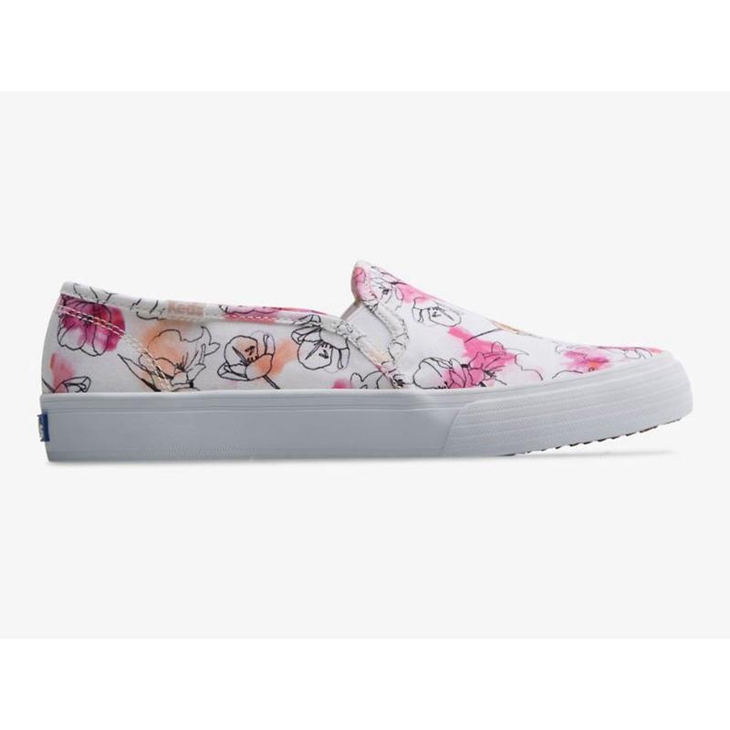 Keds Double Decker Canvas Watercolor Floral Print Naisten Mokkasiinit Valkoinen Pinkki | THRG43125