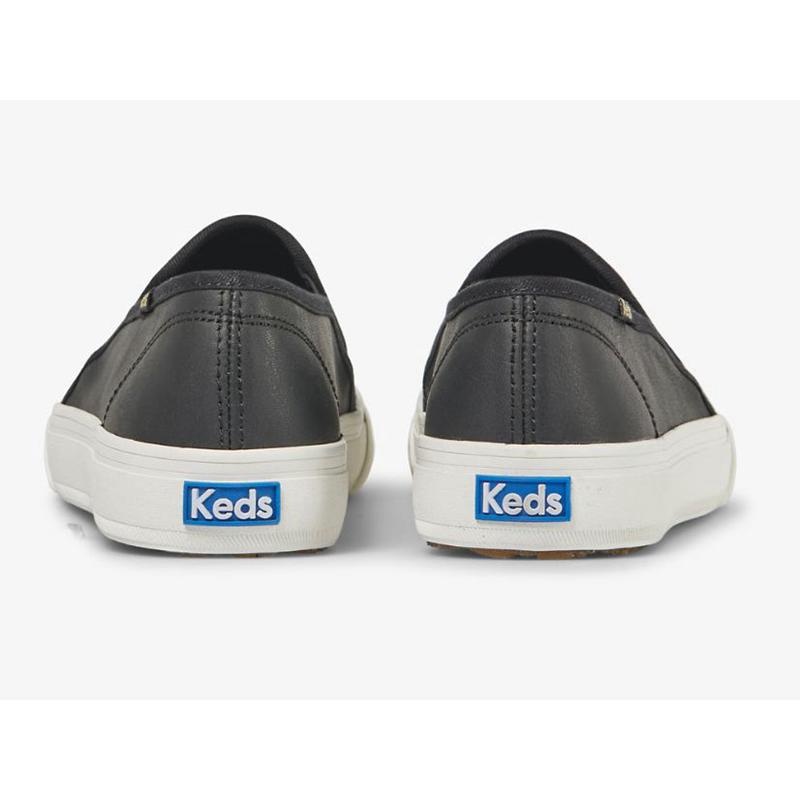 Keds Double Decker Emboss Slip On Naisten Leather Sneakers Mustat | JCFY71890