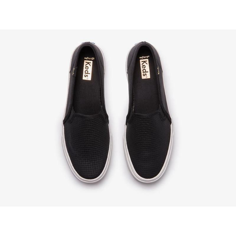 Keds Double Decker Emboss Slip On Naisten Leather Sneakers Mustat | JCFY71890