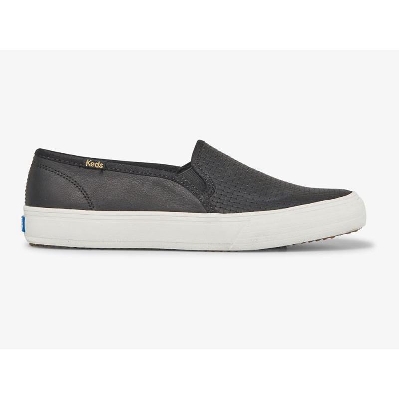 Keds Double Decker Emboss Slip On Naisten Leather Sneakers Mustat | JCFY71890