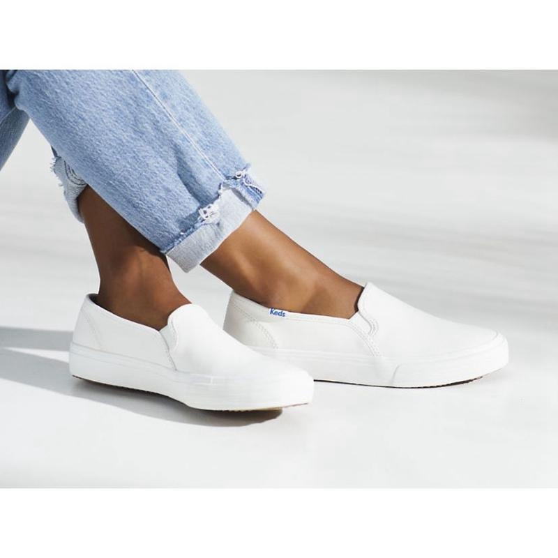 Keds Double Decker Slip On Naisten Leather Sneakers Valkoinen | LMVC47509