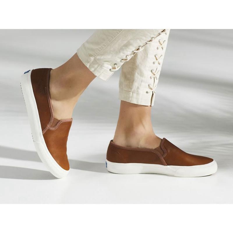 Keds Double Decker Slip On Naisten Leather Sneakers Ruskea | OLNW46523