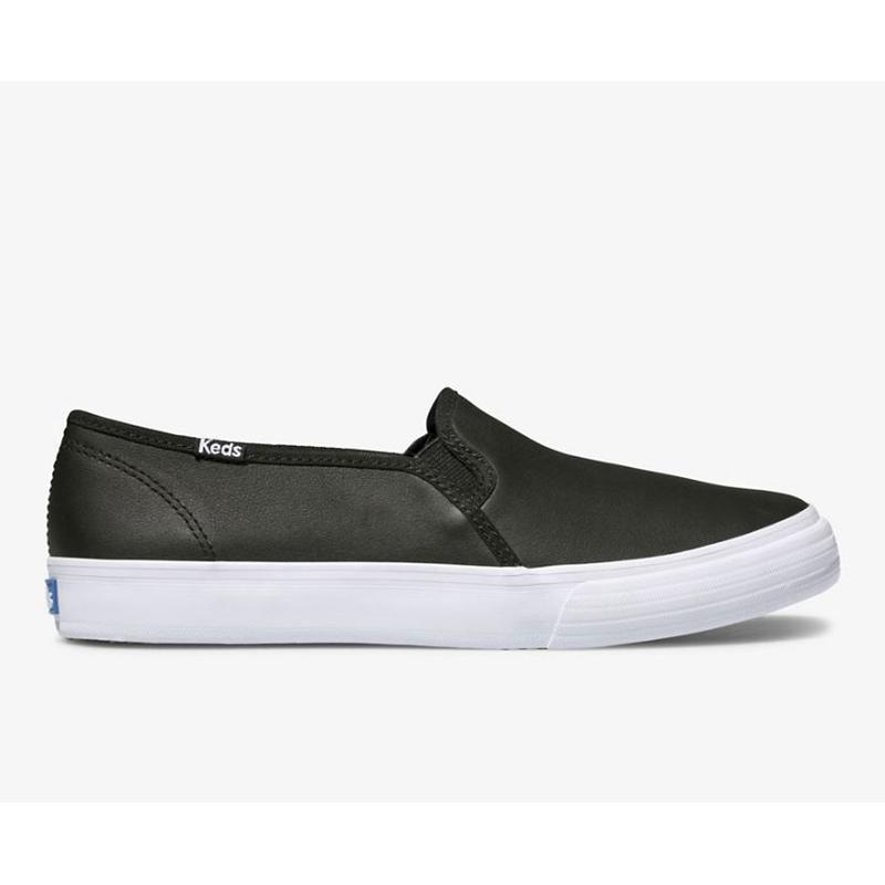 Keds Double Decker Slip On Naisten Leather Sneakers Mustat | HJPB83942