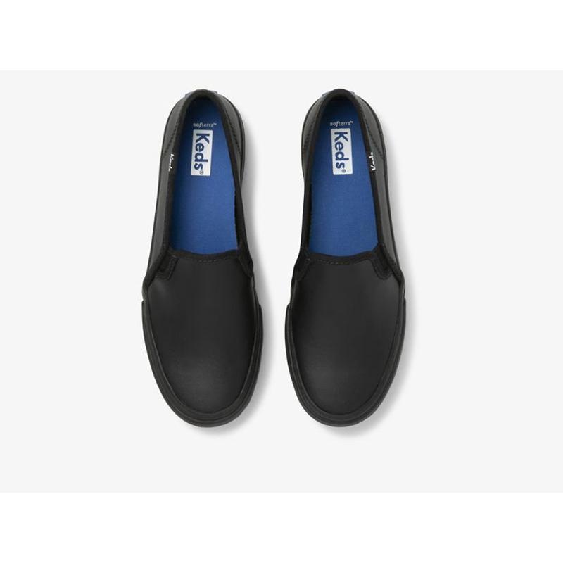 Keds Double Decker Slip On Naisten Leather Sneakers Mustat Mustat | XMHG35708