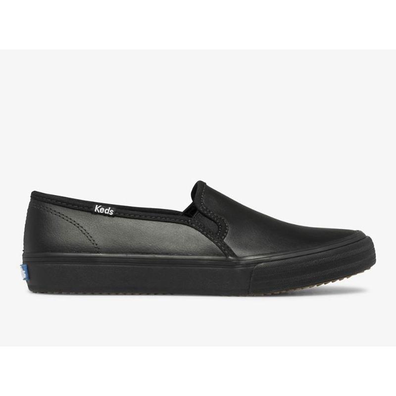 Keds Double Decker Slip On Naisten Leather Sneakers Mustat Mustat | XMHG35708