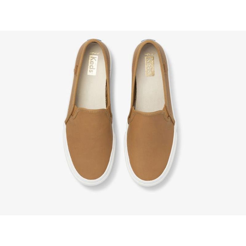 Keds Double Decker Slip On Naisten Leather Sneakers Ruskea | ETZF57960