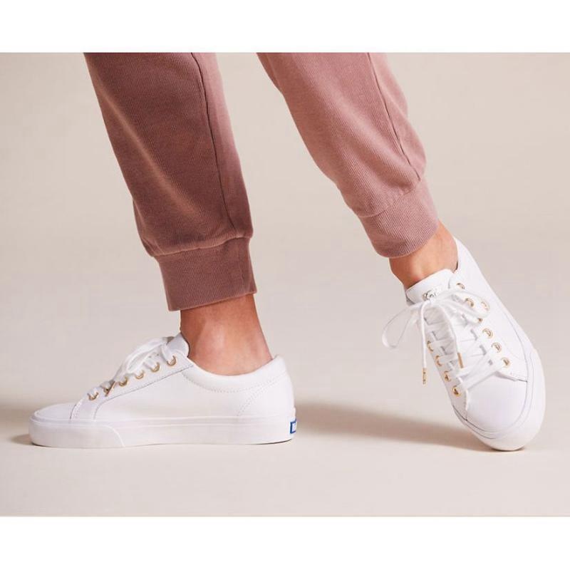 Keds Jump Kick Nahkaiset Naisten Lace Ups Valkoinen Kultaiset | OKGE24709