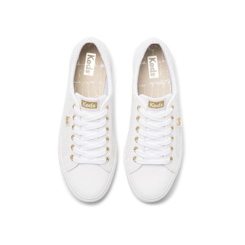 Keds Jump Kick Perforated Nahkaiset Naisten Leather Sneakers White/Gold | CWTA10734