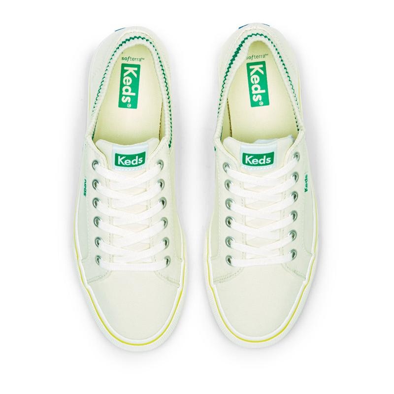 Keds Jump Kick Rib Knit Collar Naisten Canvas White/Green | JNFG67108