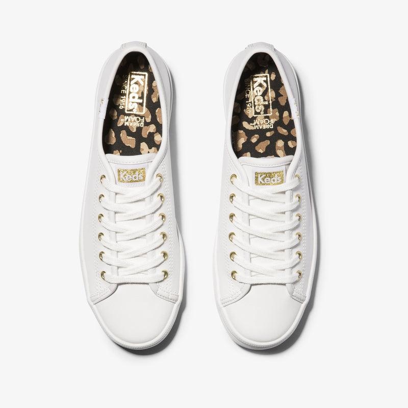 Keds Kickstart Nahkaiset Naisten Leather Sneakers White/Gold | LPBJ91283