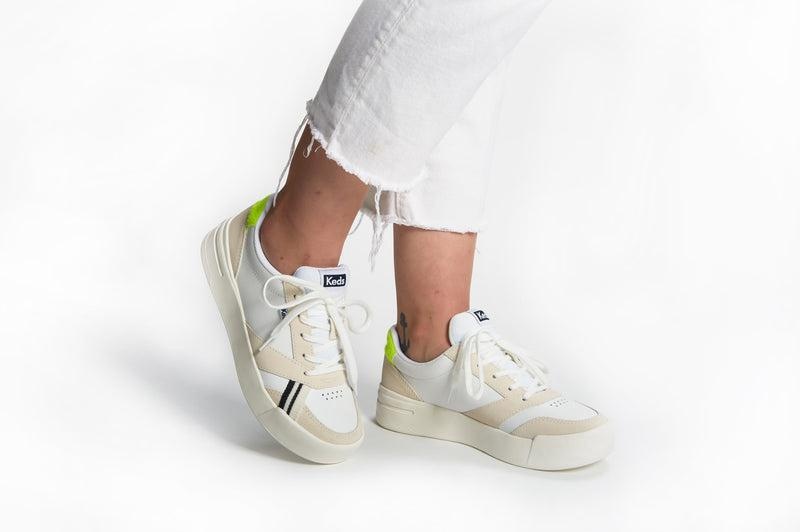 Keds The Court Nahkaiset/Mokka/Lime Naisten Leather Sneakers White/Lime | VYBZ56278