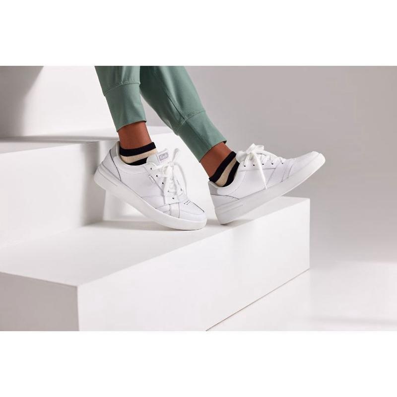 Keds The Court Nahkaiset Naisten Lace Ups Valkoinen Valkoinen | NXJZ95470