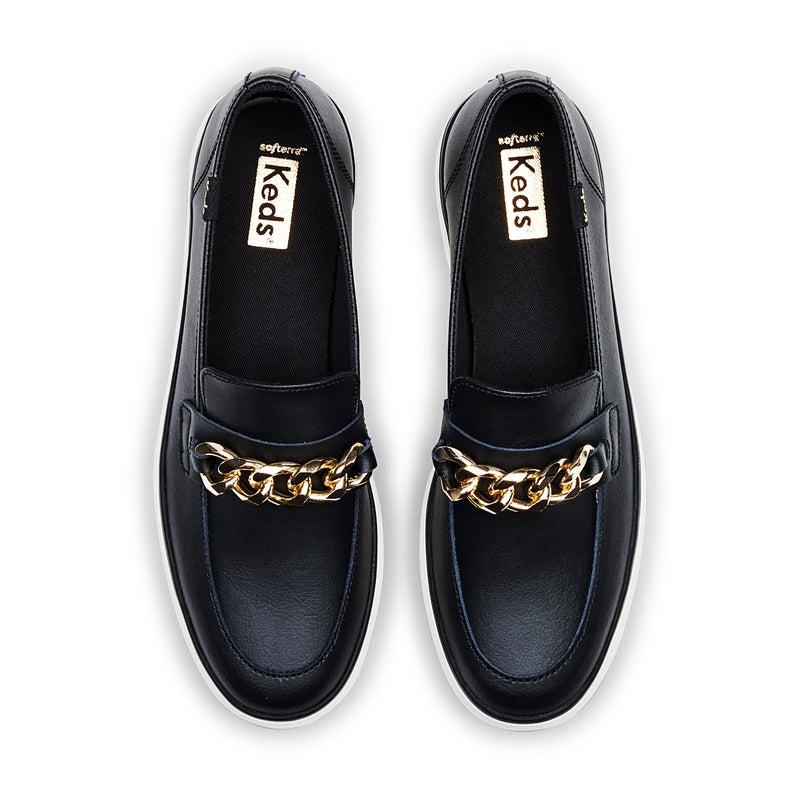 Keds Triple Decker Loafer Lug Nahkaiset Chain Applique Naisten Mokkasiinit Black/Gold | OZGY68039