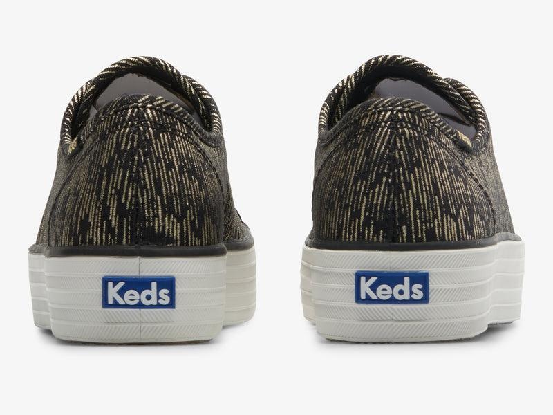 Keds Triple Kick Canvas Lines Print Naisten Platform Sneakers Black/Gold | BXAL68472