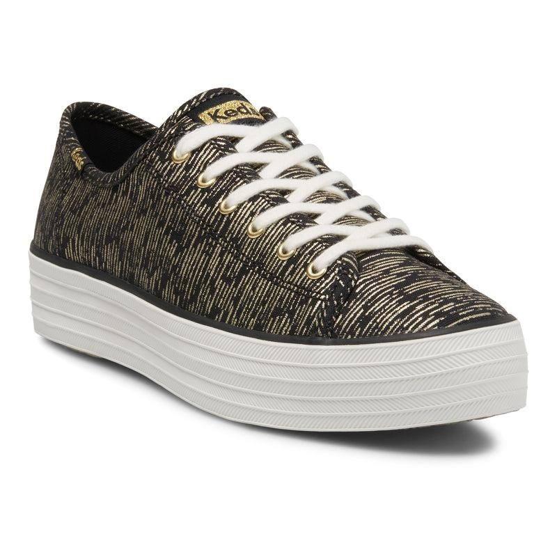 Keds Triple Kick Canvas Lines Print Naisten Platform Sneakers Black/Gold | BXAL68472