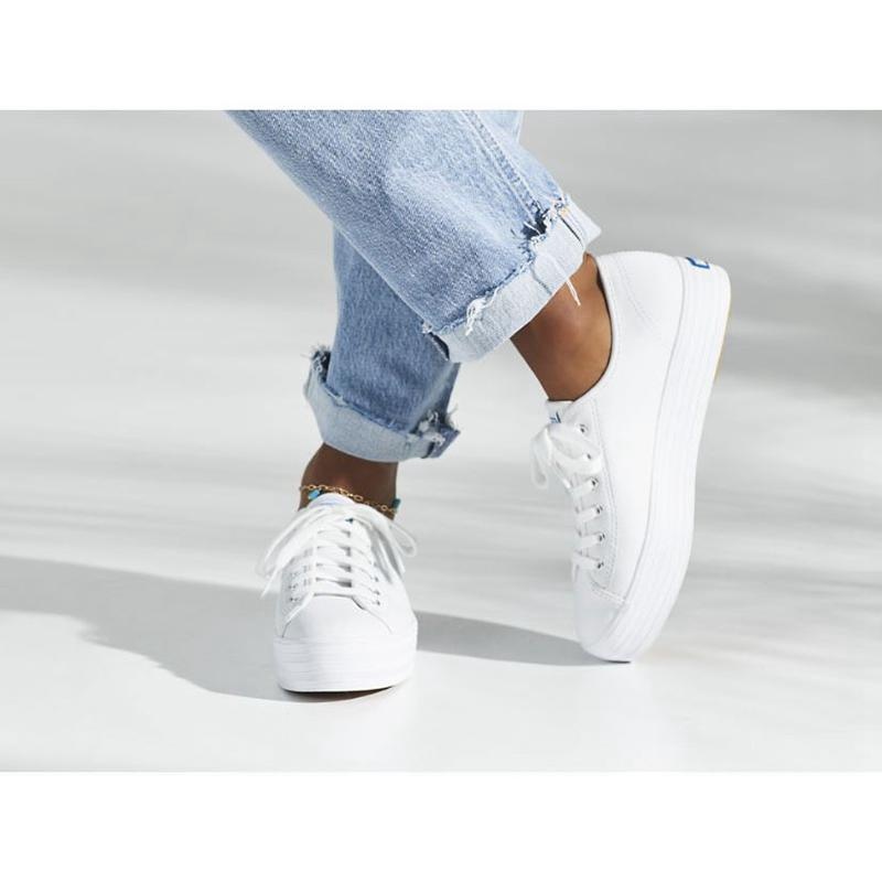 Keds Triple Kick Nahkaiset Naisten Platform Sneakers Valkoinen | BHQI23097