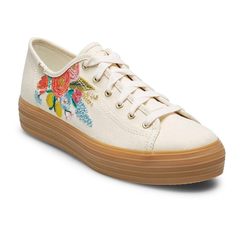 Keds Triple Kick Rifle Paper Co. Embroidered Garden Party Linen Naisten Prints Valkoinen | QVHW43928