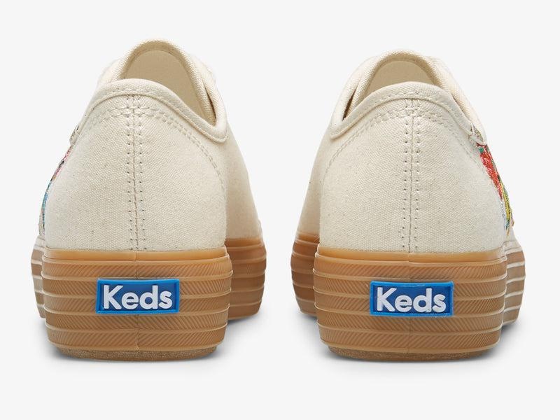 Keds Triple Kick Rifle Paper Co. Embroidered Garden Party Linen Naisten Platform Sneakers Valkoinen | NYZS54083