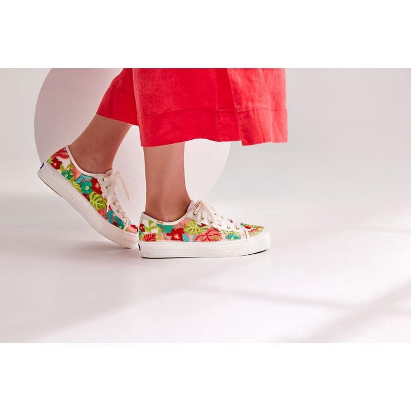 Keds Triple Kick Tropical Embroidery Naisten Platform Sneakers Valkoinen Koralli | YAQI78920