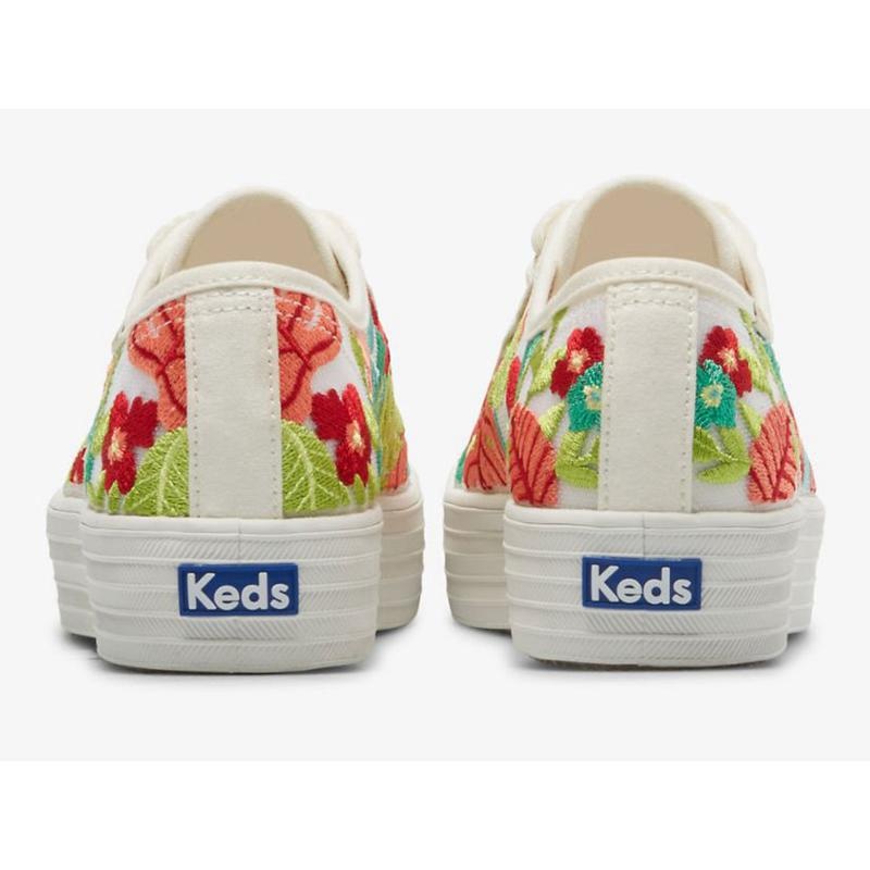 Keds Triple Kick Tropical Embroidery Naisten Platform Sneakers Valkoinen Koralli | YAQI78920