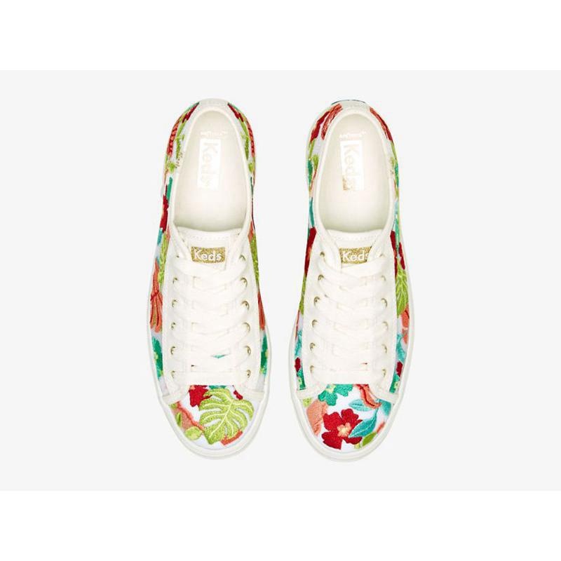 Keds Triple Kick Tropical Embroidery Naisten Platform Sneakers Valkoinen Koralli | YAQI78920