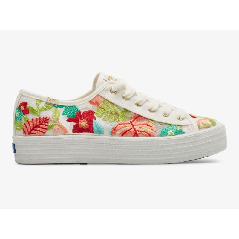 Keds Triple Kick Tropical Embroidery Naisten Platform Sneakers Valkoinen Koralli | YAQI78920