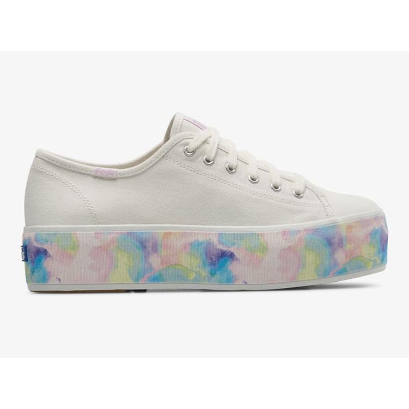 Keds Triple Up Abstract Floral Foxing Naisten Lace Ups Valkoinen Monivärinen | UHCY15487