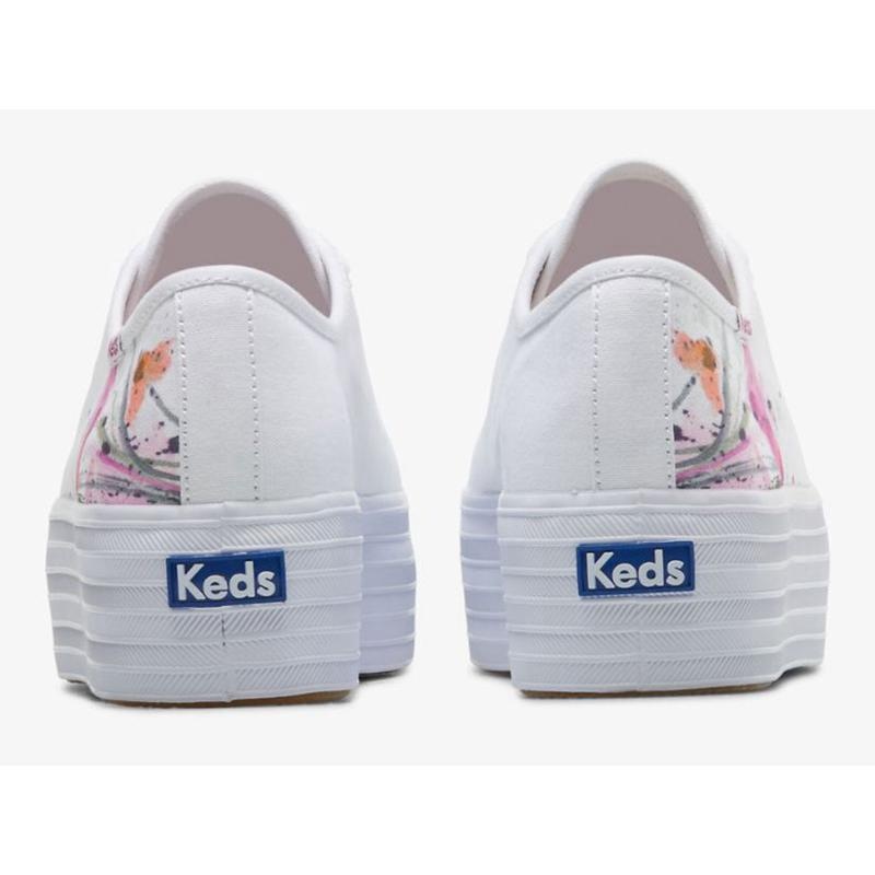 Keds Triple Up Canvas Painterly Floral Naisten Platform Sneakers Valkoinen Pinkki | ZYIR04819