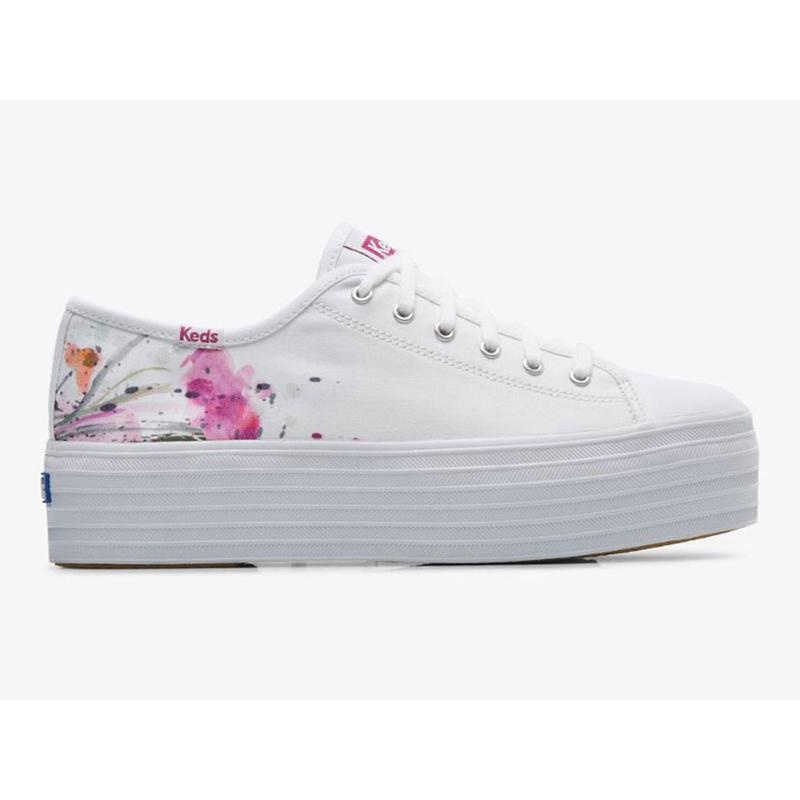 Keds Triple Up Canvas Painterly Floral Naisten Platform Sneakers Valkoinen Pinkki | ZYIR04819