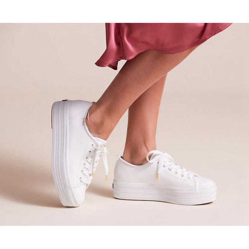 Keds Triple Up Nahkaiset Naisten Lace Ups Valkoinen | TPIL72098